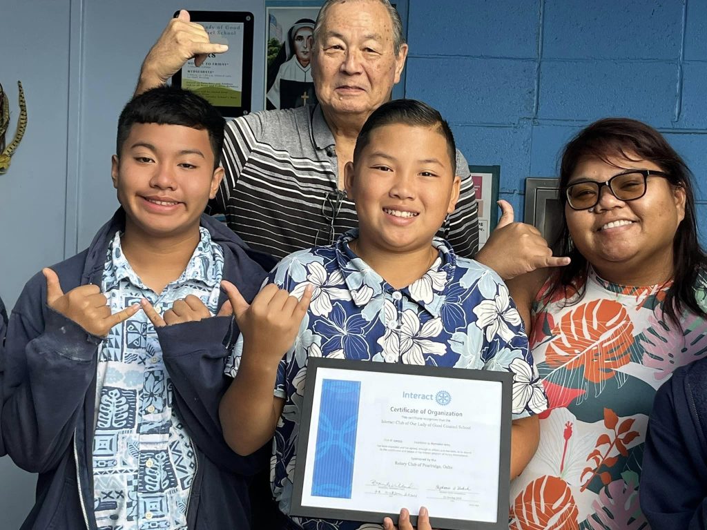 Our Lady of Good Counsel School in Pearl City is officially welcomed as Rotary Club of Pearlridge sponsored Interact Club